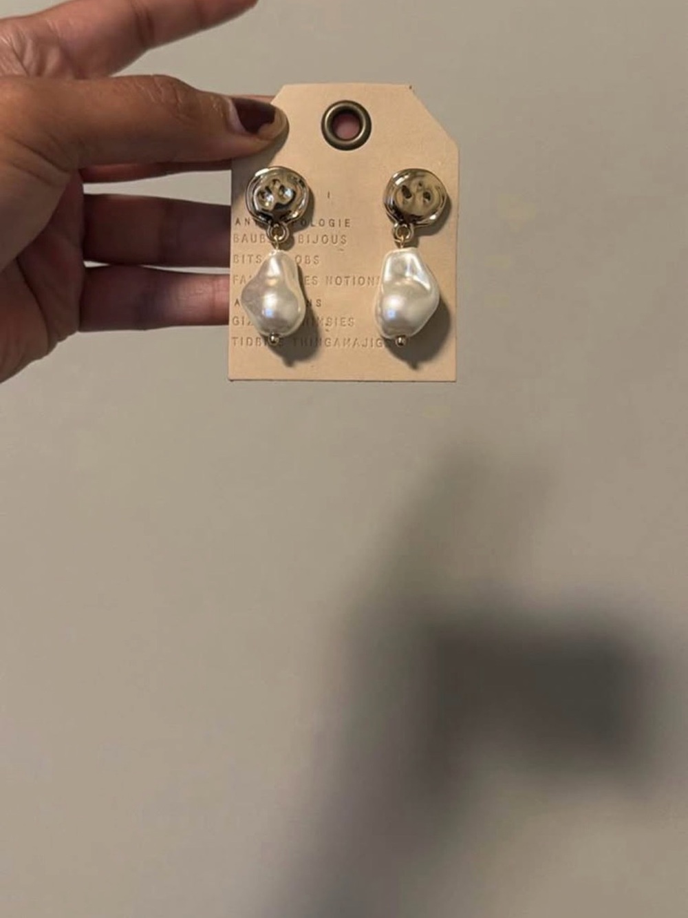 Anthropologie Gold and White Baroque Pearl Drop Earrings